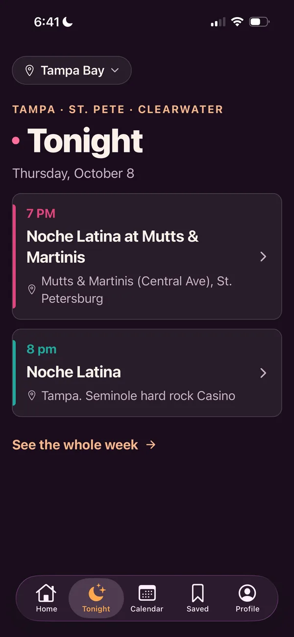 The app's Tonight screen
